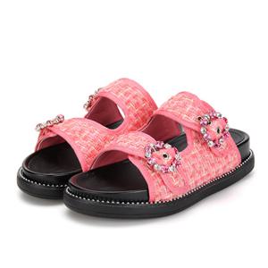 BABARA 바바라 트위드 보석장식 슬리퍼샌들 핑크 BBF306