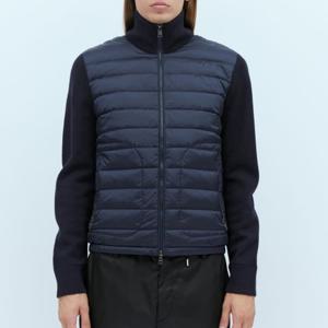 25 FW 몽클레어 로고 니트 슬리브 집업 패딩 가디건 네이비 9B50700 A9341 777