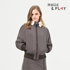 홀릭앤플레이 여성 퍼 패치 숄 패딩점퍼-HB4WJP002BR