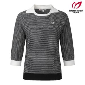 마스터바니  (421C1SR154) 여성 스트라이프 배색 칼라 니트