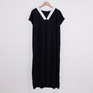 나야홍 / 아이우먼 주름브이넥배색원피스 GLL063M509 빅사이즈