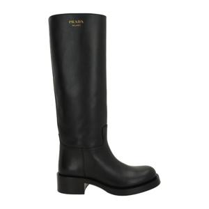 프라다 블랙 가죽 라운드 토 부츠 1W148OF045 V69F0002