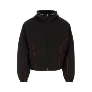 25 FW 페라가모 폴리 코튼 콘트라스트 파이핑 후드 드로스트링 재킷 767239