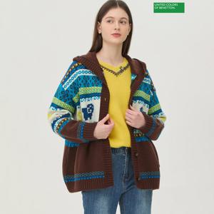 베네통 양 자카드 후드 니트 가디건 BAKC54461