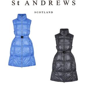 [세인트 앤드류스] 여성 사각 셔링 벨티드 구스다운 롱 패딩 베스트(821E4JV008)