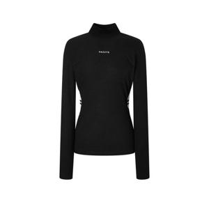 헤지스 골프 여성 25FW 블랙 여성 AR 기모 자카드 하이넥 티셔츠 HWTS5D713BK
