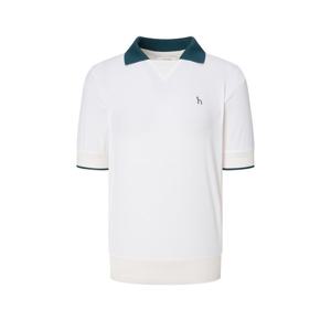 헤지스 골프 여성 25FW 화이트 여성 투어 에어 도트 카라 블루종 반팔 티셔츠 HWTS5D512OW