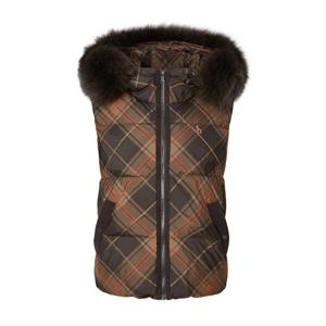 헤지스 골프 여성 25FW 브라운 여성 체크 패턴 다운 패딩 베스트 점퍼 HWJU5D752W3