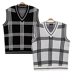 [리셋][리셋] 삼선 체크 오버핏 브이넥 조끼 SW7045