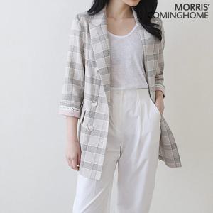 [한정/특가][모리스커밍홈]린넨체크 소매배색 자켓_[M2106JK068B]