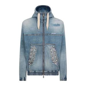 25 FW 디스퀘어드2 크리스털 장식 데님 후드 봄버 재킷 S71AN0523S30805 TP443328457