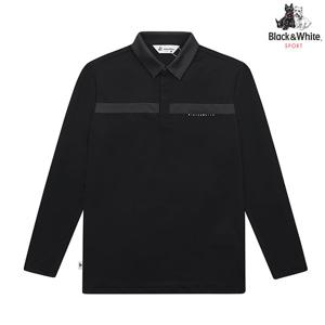 [블랙앤화이트] 남성 배색에리 냉감 긴팔 티셔츠 9333GZSP_BLACK