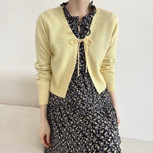 리본 국산 여성 크롭 볼레로 니트 가디건 21DS-WCD-2979-핑크