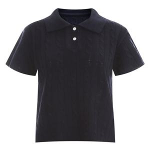 샵앤) 국산 여성 카라 꽈배기 반팔 니트티 BOM-WKN-11884-네이비