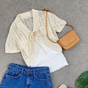 샵앤) 빗살 여성 펀칭 반팔 가디건 DGB-WCD-2374-베이지