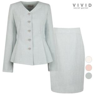 SET 여성 브이넥 여름 자가드 정장 자켓+스커트 세트