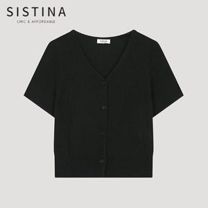 [SISTINA] 인기 부클 브이넥 반팔 가디건_ASKCDO21520_BK