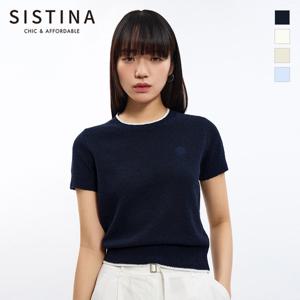 [SISTINA] 인기 로고 넥 배색 반팔 니트_ASKPOO21560