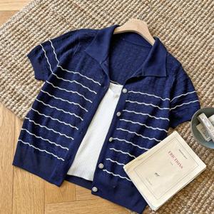 샵앤) 단가라 카라 여성 반팔 니트가디건 DGB-WCD-3323-네이비