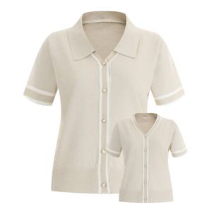 샵앤) 투웨이여성 단추 반팔 니트 가디건 BOM-WCD-12009-베이지