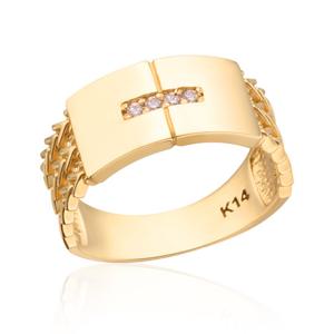 [비앤비골드] 14K 볼드 세줄 밴드 큐빅 반지 RCS2700