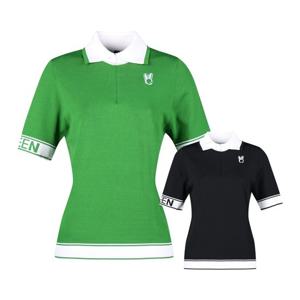 럭스골프 여성 반집업 배색 카라 반팔 골프니트 GQ4M622W