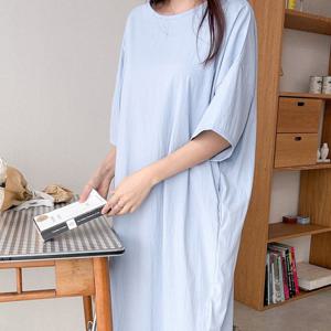 샵앤) 빅사이즈 드롭숄더 반팔 롱 원피스 AMI-WDR-3337-카키