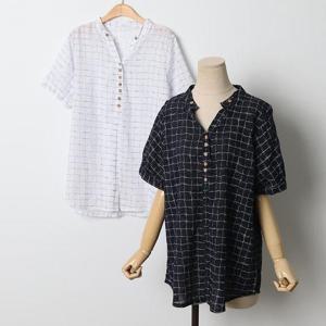 빅사이즈 408 코튼체크패턴반팔남방 DOLJ207