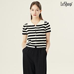 [르샵]카라 트임 스트라이프 비스코스 반팔 니트 (DO1KT053A)