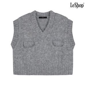 [르샵]V넥 울 페이크 포켓 크롭 니트 베스트 (DO3VW013A)