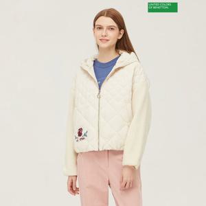 베네통 니트 배색 자수 후드 구스 패딩 BAPD59361_IV