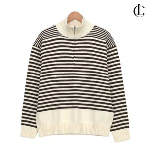 엘케이트 여성 스트라이프 니트 긴팔티 오버핏 하이넥 반집업 니트 LYM002