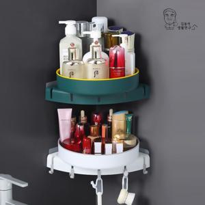 듀올 무타공 360 회전 코너선반 욕실 주방 수납정리