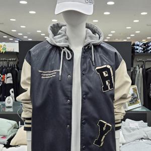 [써드케이](남녀공용)레더 패딩 바시티 점퍼MP1JU018-네이비_CJ