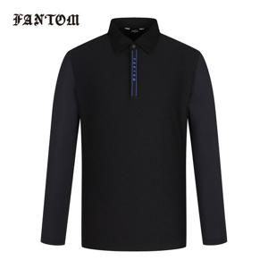 [팬텀] 남성 사선 자가드 소매 냉감 카라 긴팔티셔츠 211E1TO210_BK
