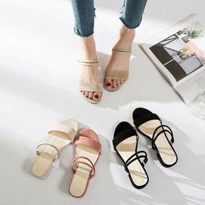 여성 청키힐 스트랩 여름 샌들 스웨이드 패션 스타일