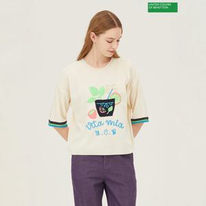 베네통 화분 자수 패치 니트 BAKPA4511