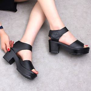 키작녀 여름 데일리 슈즈 앞트임 통굽 샌들힐 구두