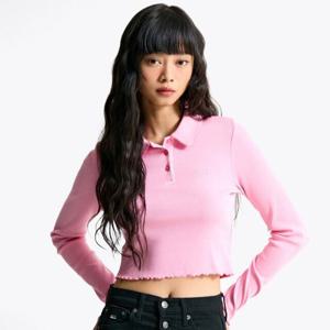 [타미진스] 여성 크롭 스캘럽 립 폴로 티셔츠 T32F0TKT30TWT1TOT