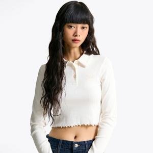 [타미진스] 여성 크롭 스캘럽 립 폴로 티셔츠 T32F0TKT30TWT1YBH