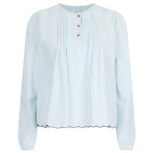 샵앤) 여성 라운드넥 셔링 오픈단추 물결 레이스 긴팔 블라우스 MSE-WBL-20377-소라