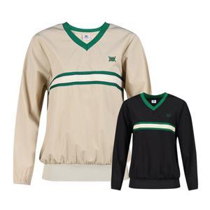 럭스골프 여성 브이넥 배색 라인 포인트 긴팔 티셔츠 MW25S602W