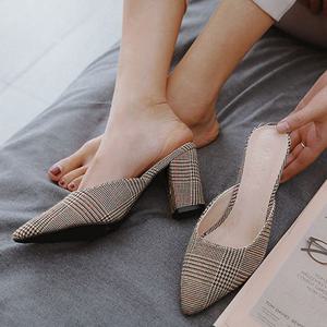 쿨샵 여성 스틸레토 뮬힐 클래식 체크패턴 9cm힐