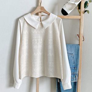 샵앤) 국산 여성 부분 레이스 둥근 카라 데일리 정장 블라우스 REI-WBL-4272-아이보리