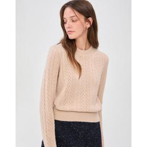 질스튜어트 뉴욕 여성 24FW 품절임박  베이지 짜임 레귤러핏 알파카 혼방 라운드넥 니트 JSSW4D440I2