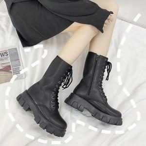 여성 통굽 레이스업 집업 워커 하이앵클부츠 6cm