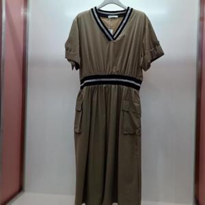 Destijl HC06 스판 소매 롤업 A라인 플레어 브이넥 반팔 카고 원피스 D2523op10B