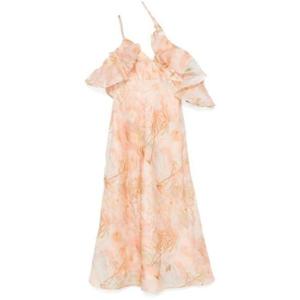 짐머만 플라워 패턴 비대칭 린넨 실크 미디 원피스 1926455