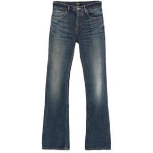 발렌시아가 워싱 백 로고 패치 코튼 데님 팬츠 1858360