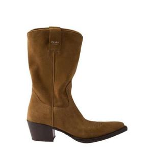 프라다 로고 웨스턴 디테일 레더 앵클 부츠 1980648